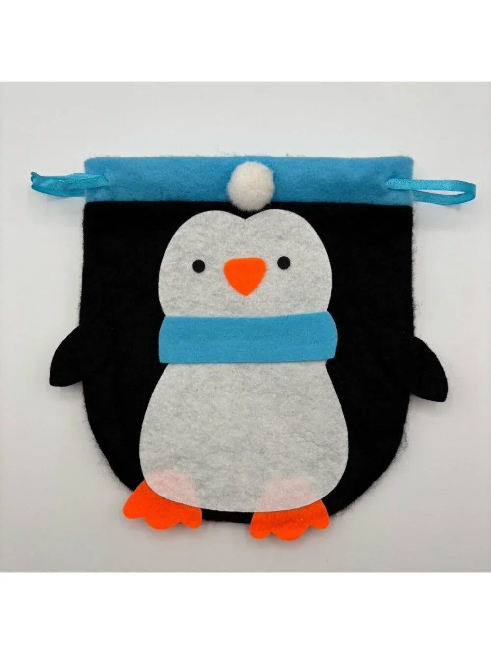 Winter Penguin Drawstring Pouch Felt Handmade Craft Christmas Holiday Gift Bag